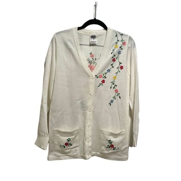 Vantage Sweaters - Vintage Floral Embroidery Knit Cardigan
